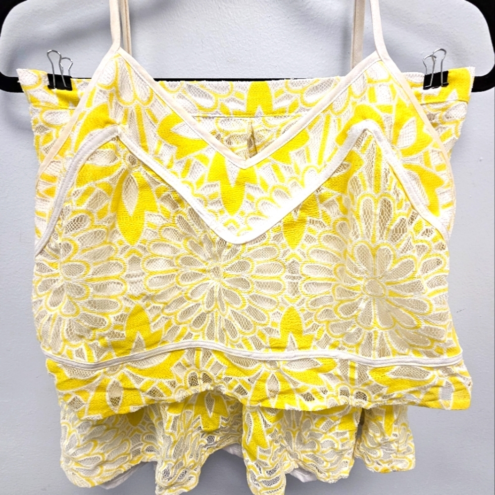 Revolve Chloe Oliver Yellow Lemon Sun Lace Mini Pleat A Line & Adjustable Tank